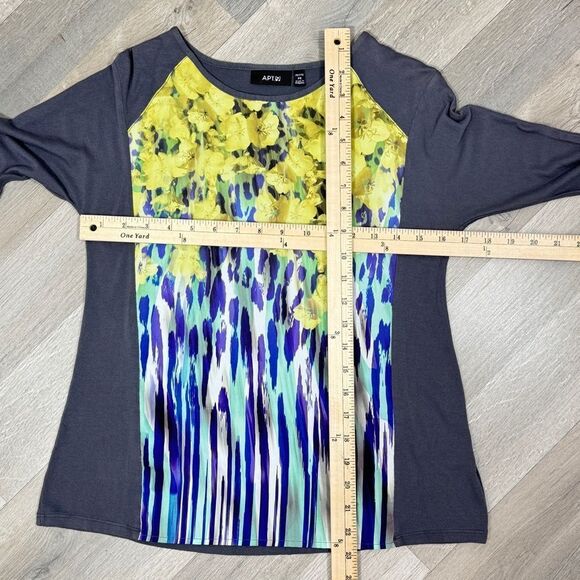 Apt. 9 Floral Mixed Media Panel Shirt Grey Yellow Petite Small - Picture 11 of 12